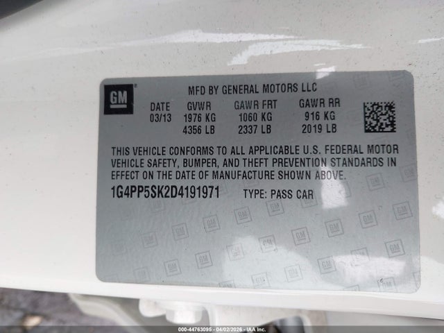 Продаж на аукціоні авто 2013 Buick Verano, vin: 1G4PP5SK2D4191971, номер лоту: 44763095