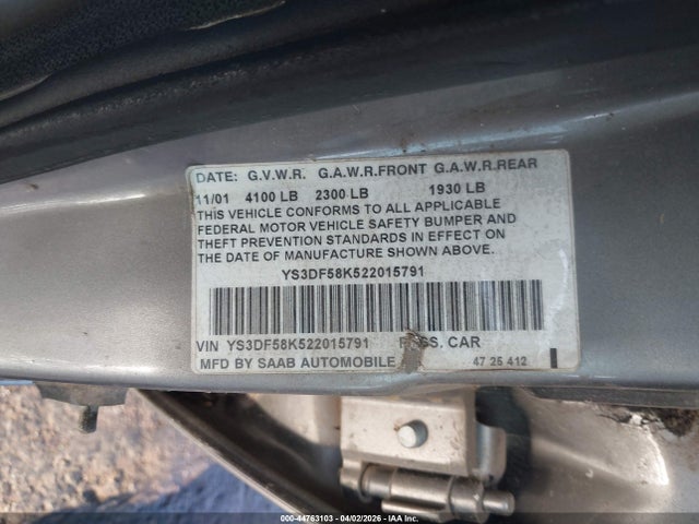 2002 SAAB 9-3 YS3DF58K522015791 Photo 8