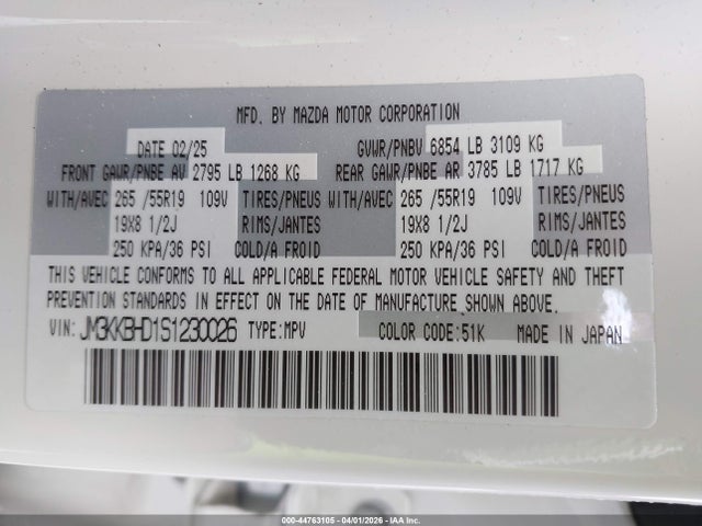 Aukcja sprzedaży 2025 Mazda Cx-90 3.3 Turbo Preferred Package, vin: JM3KKBHD1S1230026, numer aukcji: 44763105