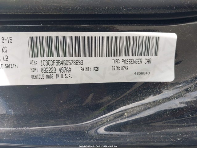 Продаж на аукціоні авто 2016 Dodge Dart Sxt, vin: 1C3CDFBB4GD578693, номер лоту: 44763142
