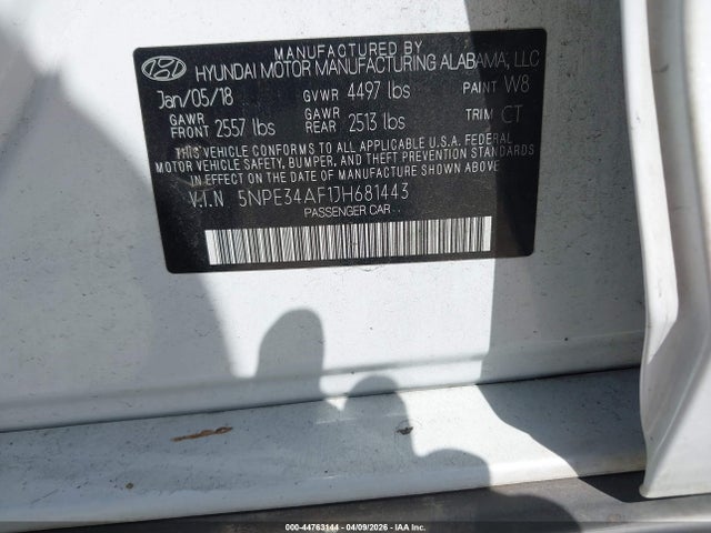 2018 Hyundai Sonata Sport მანქანა იყიდება აუქციონზე, vin: 5NPE34AF1JH681443, აუქციონის ნომერი: 44763144