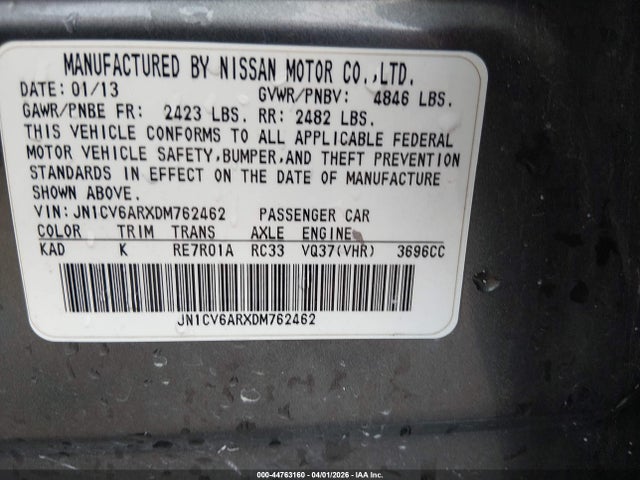 Продажа на аукционе авто 2013 Infiniti G37x, vin: JN1CV6ARXDM762462, номер лота: 44763160
