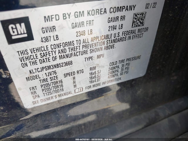 Chevrolet Trax Awd Lt 2022 KL7CJPSM3NB523668 Image 9