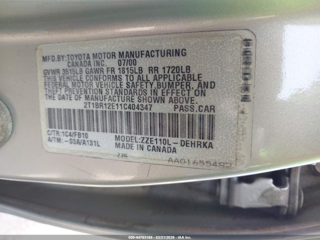 2001 TOYOTA COROLLA 2T1BR12E11C404347 Photo 8