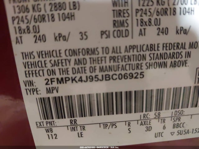 2018 Ford Edge Sel მანქანა იყიდება აუქციონზე, vin: 2FMPK4J95JBC06925, აუქციონის ნომერი: 44763193