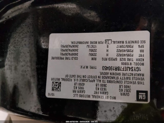 44763194 :رقم المزاد ، 1GYS4JEF7BR190453 vin ، 2011 Cadillac Escalade Esv Premium مزاد بيع