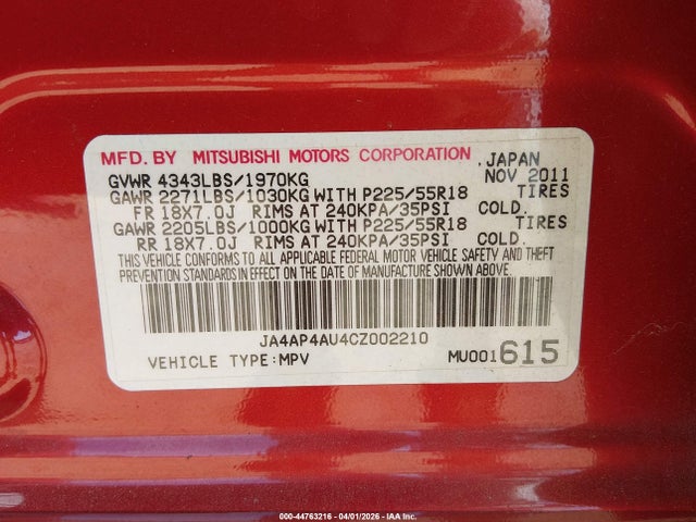 Продаж на аукціоні авто 2012 Mitsubishi Outlander Sport Se, vin: JA4AP4AU4CZ002210, номер лоту: 44763216