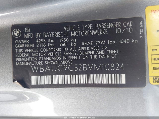 2011 BMW 135I WBAUC9C52BVM10824 Photo 8