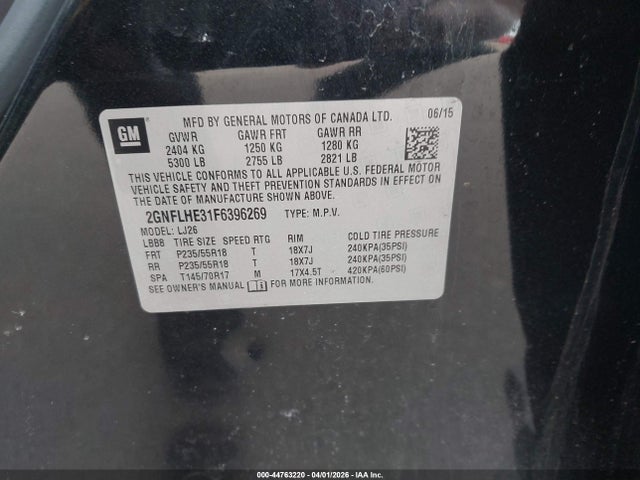 44763220 :رقم المزاد ، 2GNFLHE31F6396269 vin ، 2015 Chevrolet Equinox Ltz مزاد بيع
