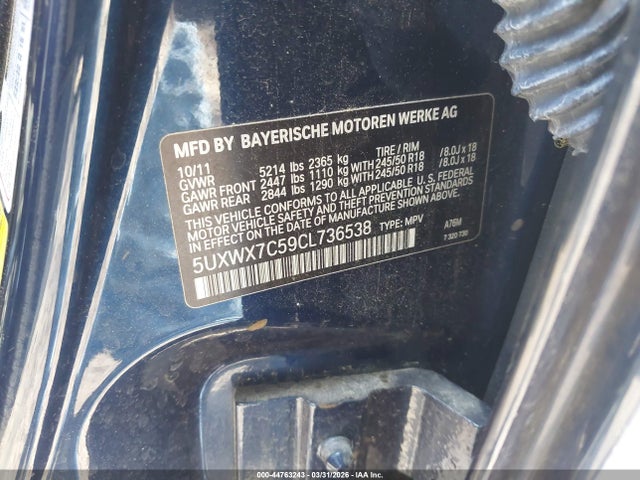 Aukcja sprzedaży 2012 Bmw X3 Xdrive35i, vin: 5UXWX7C59CL736538, numer aukcji: 44763243