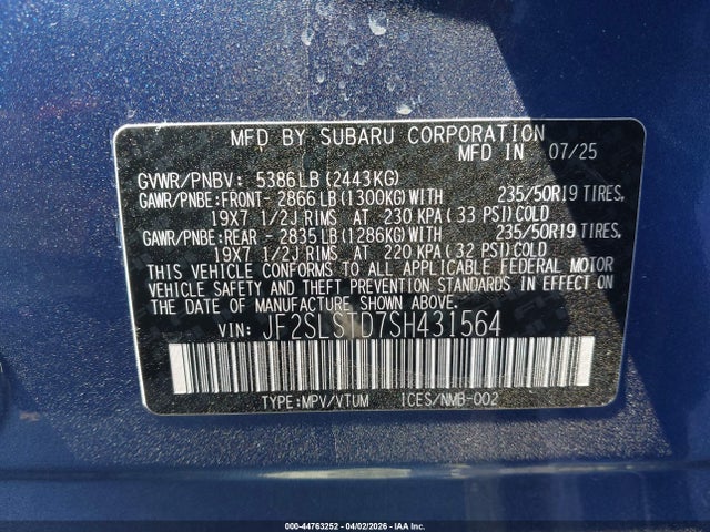 44763252 :رقم المزاد ، JF2SLSTD7SH431564 vin ، 2025 Subaru Forester Touring Hybrid مزاد بيع