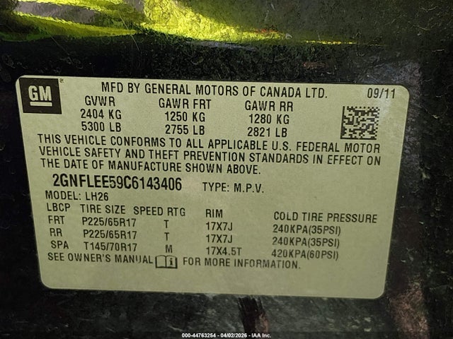 2012 Chevrolet Equinox 1lt მანქანა იყიდება აუქციონზე, vin: 2GNFLEE59C6143406, აუქციონის ნომერი: 44763254