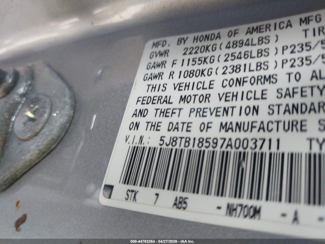 Продаж на аукціоні авто 2007 Acura Rdx, vin: 5J8TB18597A003711, номер лоту: 44763264
