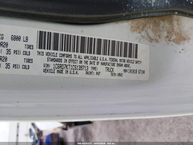 2012 Ram 1500 St მანქანა იყიდება აუქციონზე, vin: 1C6RD7KT1CS139713, აუქციონის ნომერი: 44763271