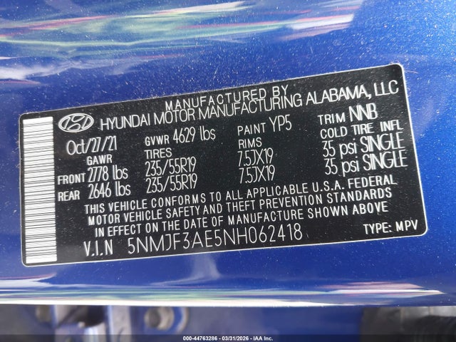 5NMJF3AE5NH062418 Hyundai TUCSON SEL