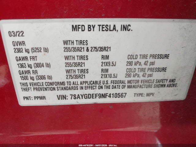 7SAYGDEF9NF410567 Tesla Model Y Performance Dual Motor All-wheel Drive