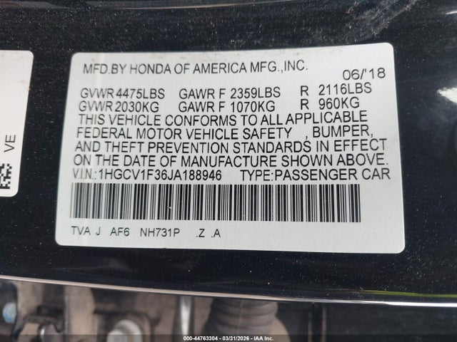 1HGCV1F36JA188946 Honda Accord Sport