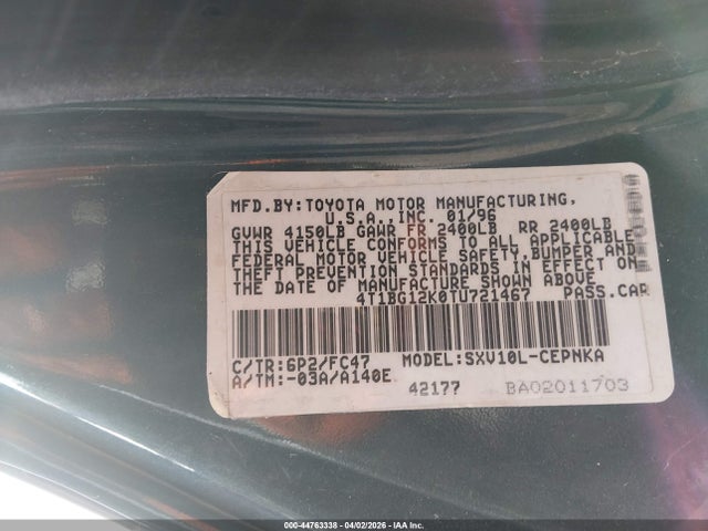 Продажа на аукционе авто 1996 Toyota Camry Dx/le/xle, vin: 4T1BG12K0TU721467, номер лота: 44763338