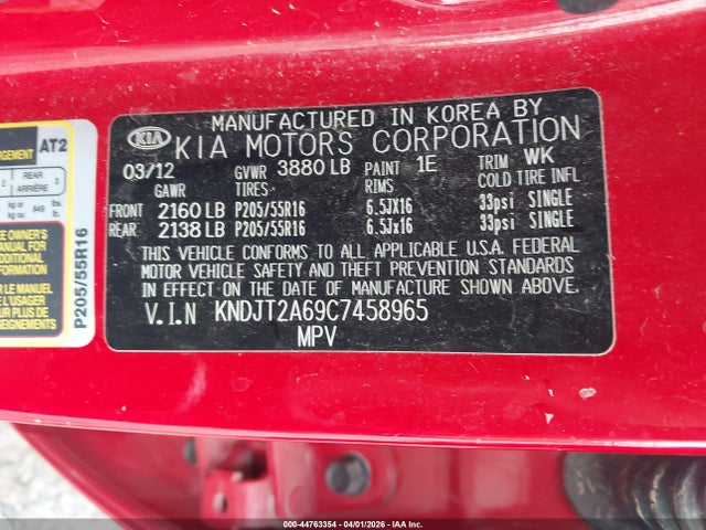 2012 Kia Soul + მანქანა იყიდება აუქციონზე, vin: KNDJT2A69C7458965, აუქციონის ნომერი: 44763354