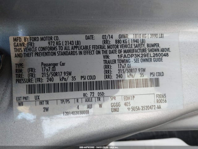 Ford FOCUS SE 2014 1FADP3K29EL260048 Image 9