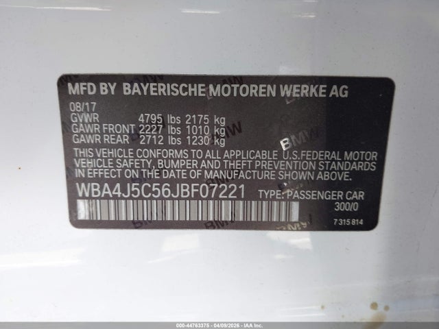 Aukcja sprzedaży 2018 Bmw 440i Gran Coupe, vin: WBA4J5C56JBF07221, numer aukcji: 44763375