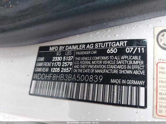 Aukcja sprzedaży 2011 Mercedes-benz E 350 4matic, vin: WDDHF8HB3BA500839, numer aukcji: 44763384