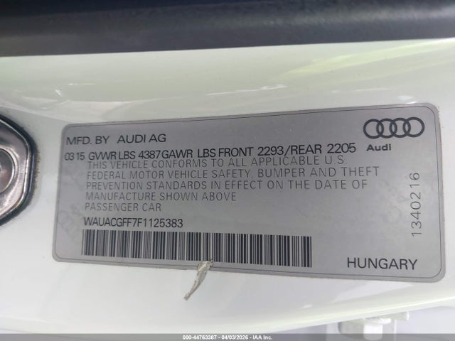 Продаж на аукціоні авто 2015 Audi A3 1.8t Premium, vin: WAUACGFF7F1125383, номер лоту: 44763387