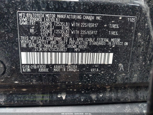 Aukcja sprzedaży 2025 Toyota Rav4 Le, vin: 2T3K1RFV7SC359827, numer aukcji: 44763388