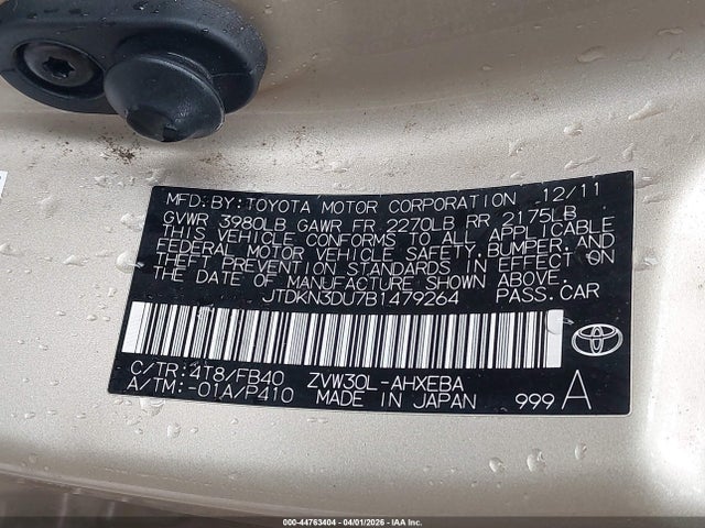 Aukcja sprzedaży 2011 Toyota Prius Three, vin: JTDKN3DU7B1479264, numer aukcji: 44763404