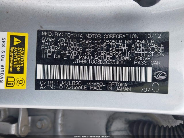 Продаж на аукціоні авто 2013 Lexus Es 350, vin: JTHBK1GG3D2023406, номер лоту: 44763442