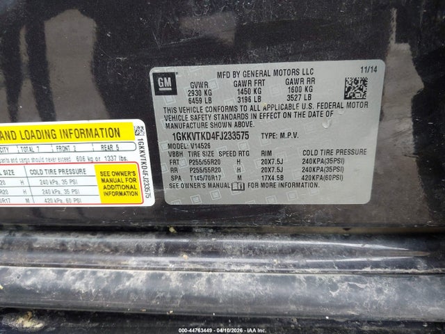 1GKKVTKD4FJ233575 GMC Acadia Denali