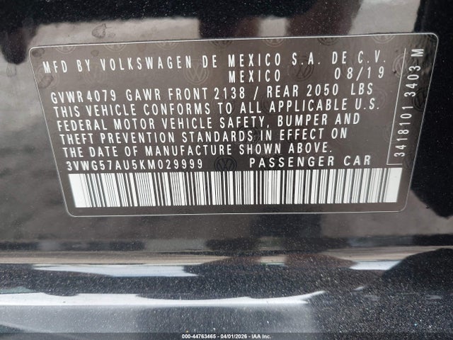 Продажа на аукционе авто 2019 Volkswagen Golf 1.4t S/1.4t Se, vin: 3VWG57AU5KM029999, номер лота: 44763465