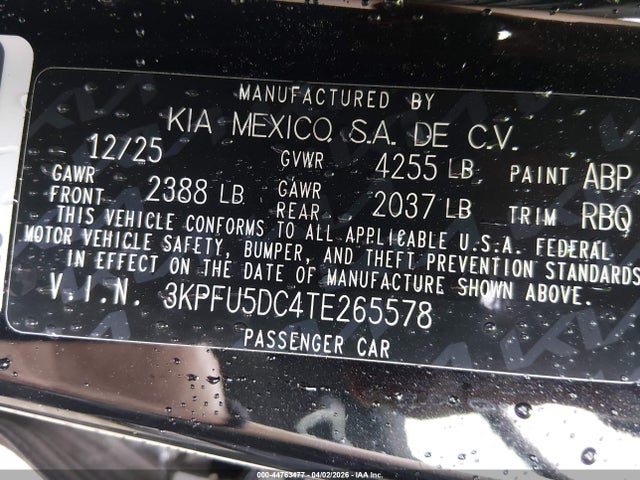 Продаж на аукціоні авто 2026 Kia K4 Gt-line Turbo, vin: 3KPFU5DC4TE265578, номер лоту: 44763477