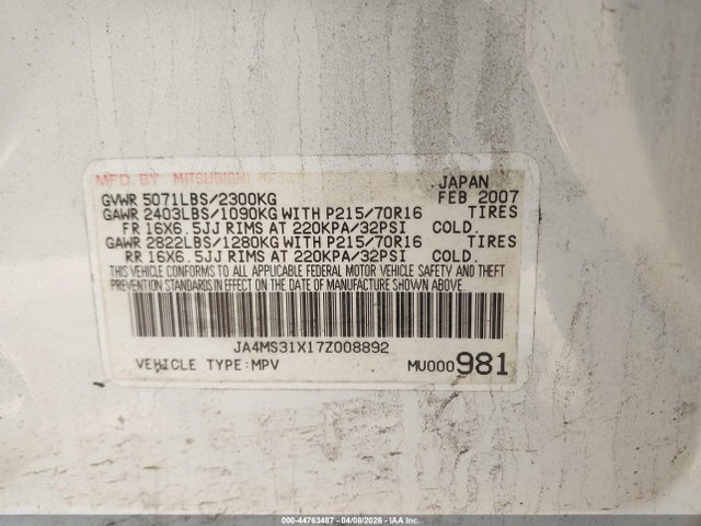 2007 MITSUBISHI OUTLANDER JA4MS31X17Z008892 Photo 8