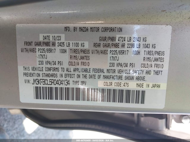 Aukcja sprzedaży 2024 Mazda Cx-5 2.5 S Preferred, vin: JM3KFBCL5R0404134, numer aukcji: 44763489