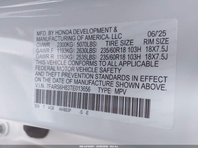 7FARS6H83TE013656 Honda Cr-v Hybrid Awd Sport-l