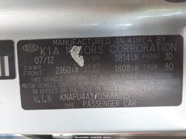 Aukcja sprzedaży 2013 Kia Forte Ex, vin: KNAFU4A27D5688915, numer aukcji: 44763503