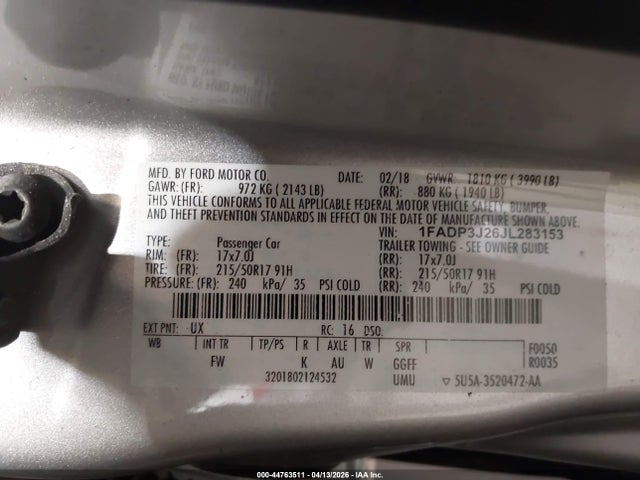 Продаж на аукціоні авто 2018 Ford Focus Titanium, vin: 1FADP3J26JL283153, номер лоту: 44763511