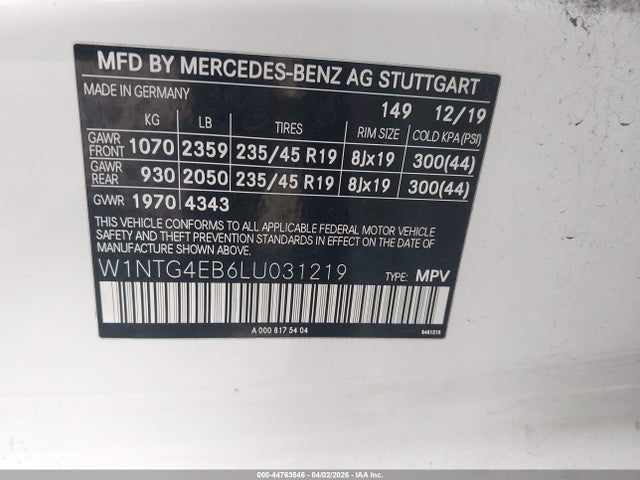 Aukcja sprzedaży 2020 Mercedes-benz Gla 250, vin: W1NTG4EB6LU031219, numer aukcji: 44763546