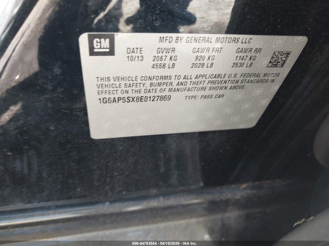 44763554 :رقم المزاد ، 1G6AP5SX8E0127869 vin ، 2014 Cadillac Cts Standard مزاد بيع