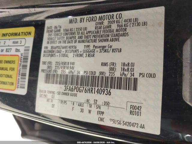2017 FORD FUSION 3FA6P0G76HR140936 Photo 8