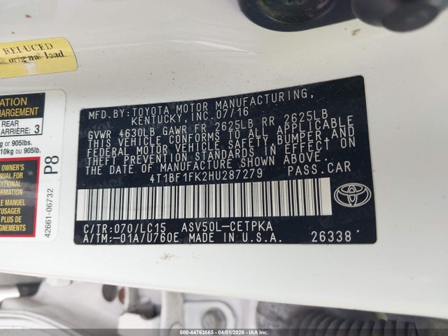 44763565 :رقم المزاد ، 4T1BF1FK2HU287279 vin ، 2017 Toyota Camry Xse مزاد بيع