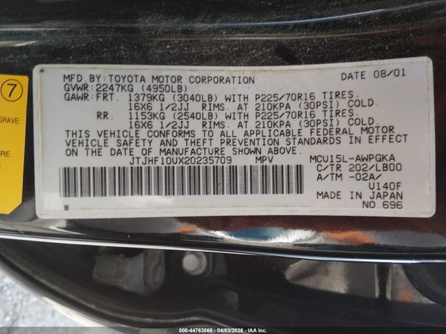 Aukcja sprzedaży 2002 Lexus Rx 300, vin: JTJHF10UX20235709, numer aukcji: 44763568