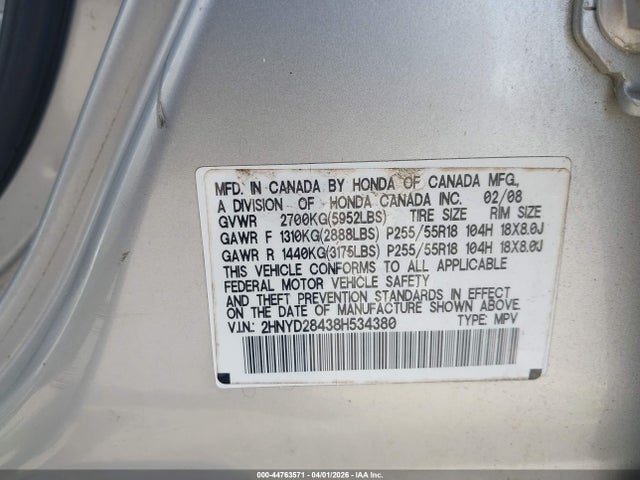 Aukcja sprzedaży 2008 Acura Mdx Technology Package, vin: 2HNYD28438H534380, numer aukcji: 44763571