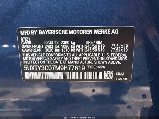Продаж на аукціоні авто 2021 Bmw X3 Sdrive30i, vin: 5UXTY3C07M9H77619, номер лоту: 44763591