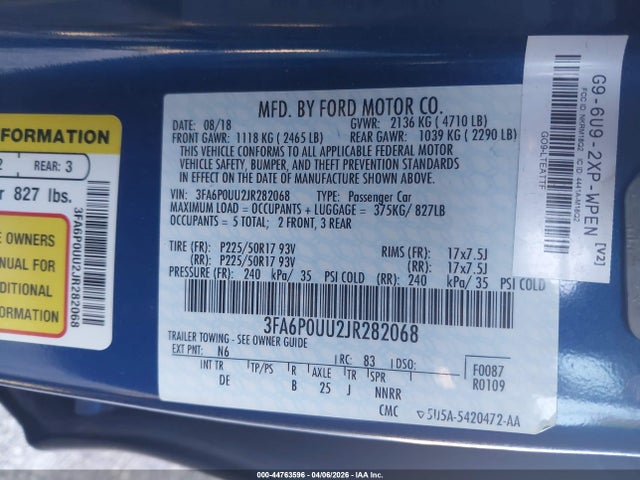 Ford Fusion Hybrid S 2018 3FA6P0UU2JR282068 Image 9