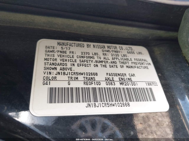 Продаж на аукціоні авто 2017 Nissan Rogue Sport Sl, vin: JN1BJ1CR5HW102668, номер лоту: 44763644