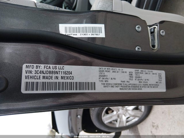 2022 Jeep Compass Latitude 4x4 მანქანა იყიდება აუქციონზე, vin: 3C4NJDBB9NT116204, აუქციონის ნომერი: 44763650