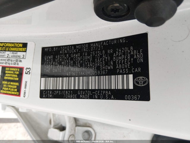 Aukcja sprzedaży 2021 Toyota Camry Trd, vin: 4T1KZ1AK9MU059367, numer aukcji: 44763657
