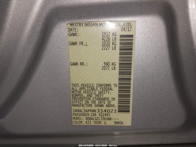 1N4AL3AP4HN354021 Nissan Altima 2.5 S